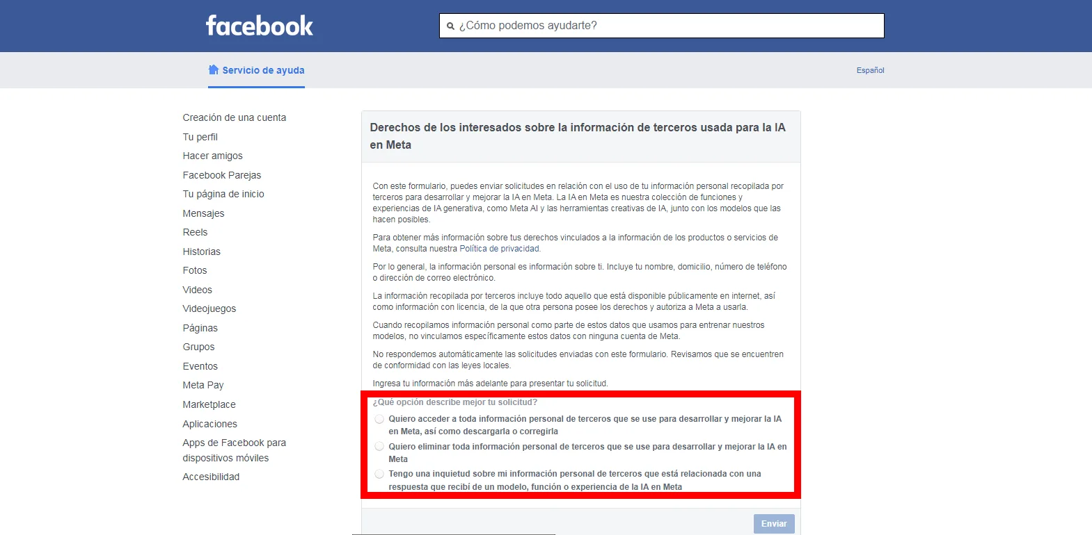 Photo of the form to oppose on Facebook
