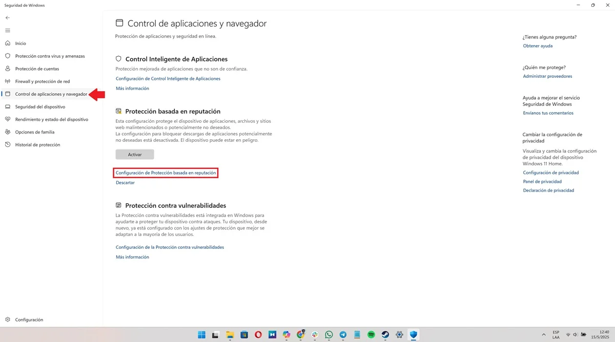 Security settings