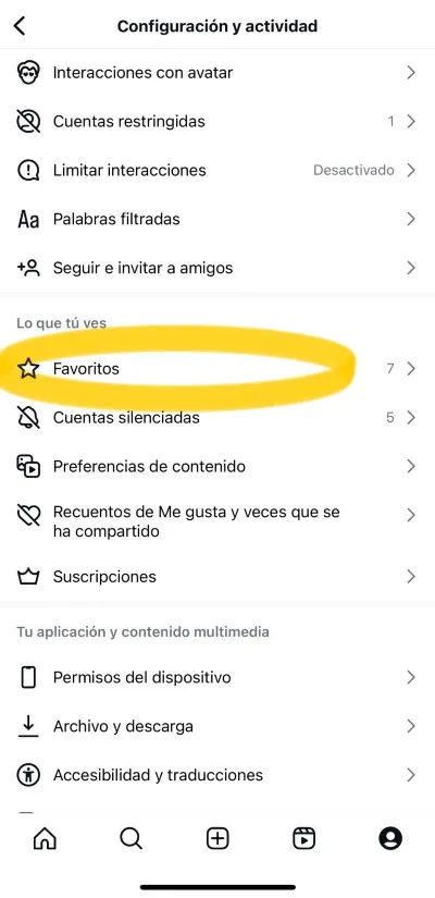 Favorite option on Instagram