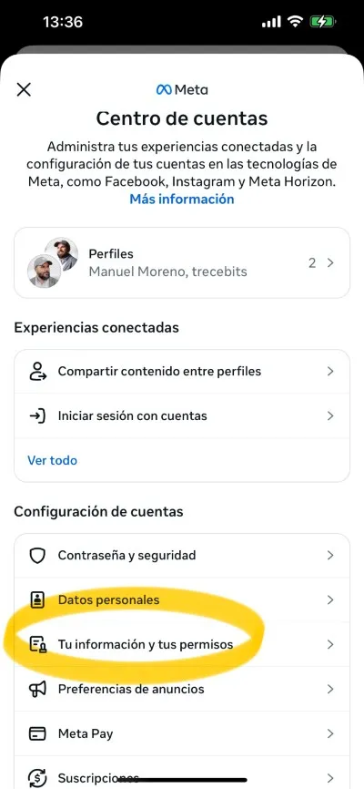 facebook account center
