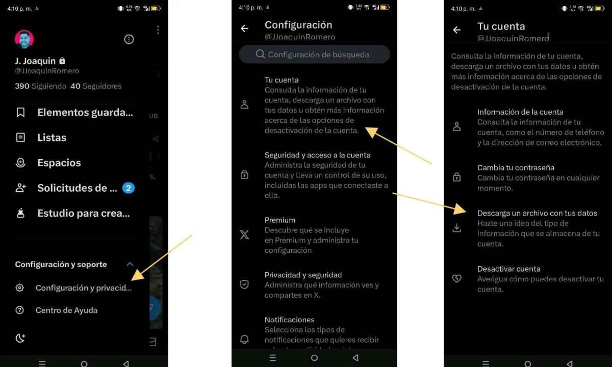 How to download data from the mobile version of Twitter