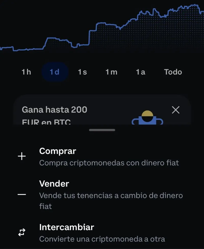 Coinbase purchase selection screen
