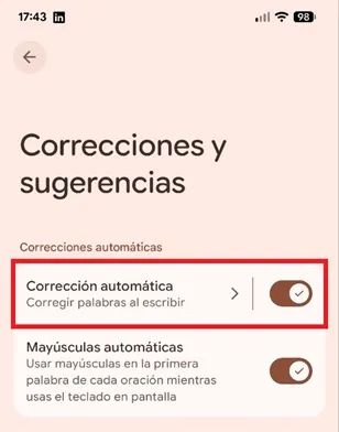 Turn off auto correction